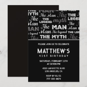 Convite de aniversário de 41 anos preto para ele M