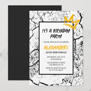 Convite de aniversário de 42 anos Grunge Preto Gra