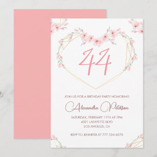 Convite de aniversário de 44 anos em floral boho c