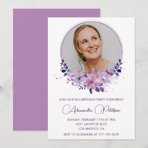 Convite de aniversário de 45 anos Foto Boho roxo e