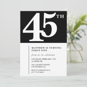 Convite de aniversário de 45 anos preto Elegante C