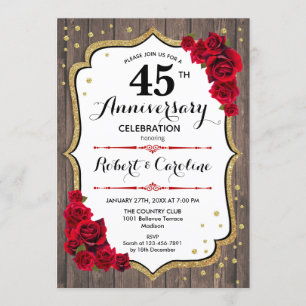 Convite de Aniversário de 45 anos - Rustic Wood Go