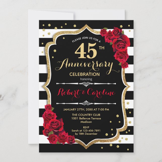 Convite de Aniversário de 45 anos - Vermelho Doura (Frente)