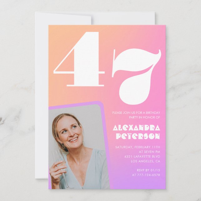 Convite de aniversário de 47 anos com gradiente ro (Frente)