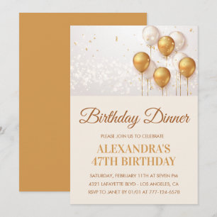 Convite de aniversário de 47 anos dourado Jantar d
