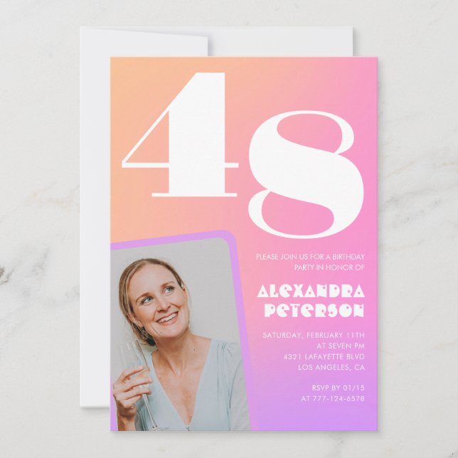 Convite de aniversário de 48 anos com gradiente ro (Frente)