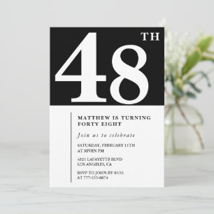 Convite de aniversário de 48 anos preto Elegante C