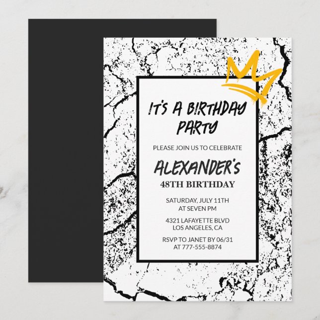 convite de aniversário de 48 anos preto Grunge Gra (Frente/Verso)