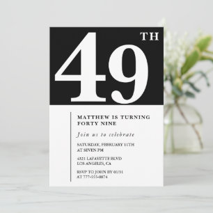 Convite de aniversário de 49 anos preto Elegante C