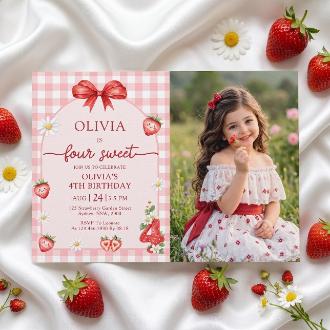 Convite de Aniversário de 4 anos Bow Berry Four Sw (Criador carregado)