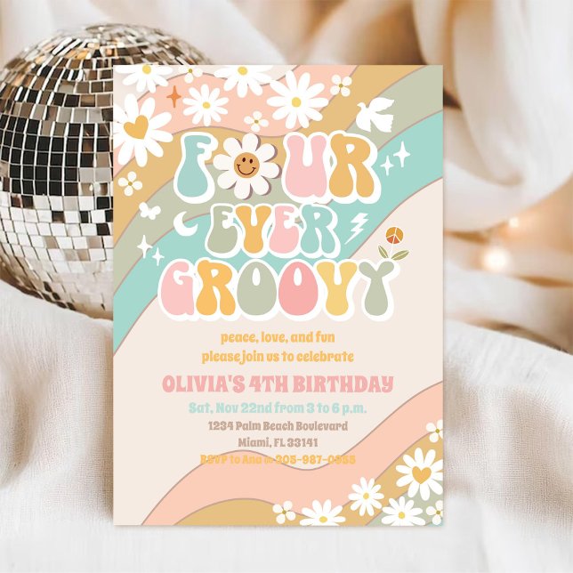 Convite de Aniversário de 4 anos da Groovy Daisy (Criador carregado)