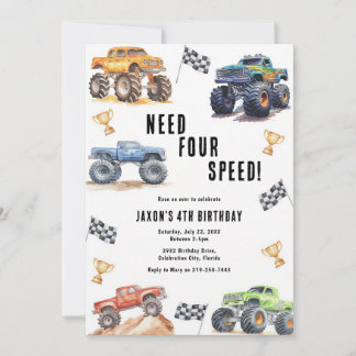 Convite de Aniversário de 4 anos de Monster Trucks