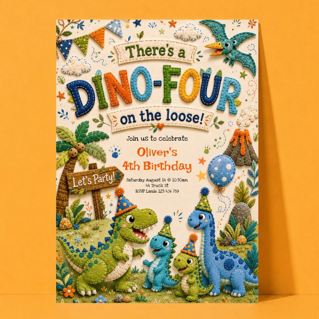 Convite de Aniversário de 4 anos Dino-Four (Criador carregado)
