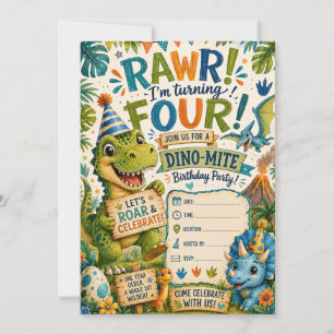 Convite de Aniversário de 4 anos Dino-Mite