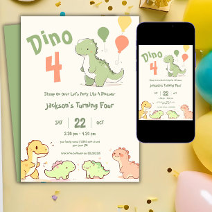 Convite de Aniversário de 4 anos do Balão Dino Fou