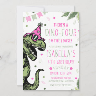 Convite de Aniversário de 4 anos do Dinossauro C