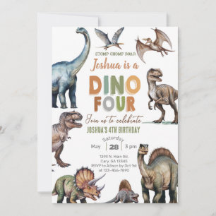 Convite de aniversário de 4 anos do menino Dinossa