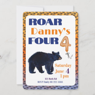 Convite de Aniversário de 4 anos do Roar Four Bear