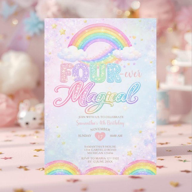 Convite de aniversário de 4 anos FOUR EVER Magical (Criador carregado)