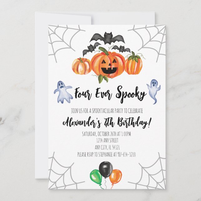 Convite de Aniversário de 4 anos Four Ever Spooky  (Frente)