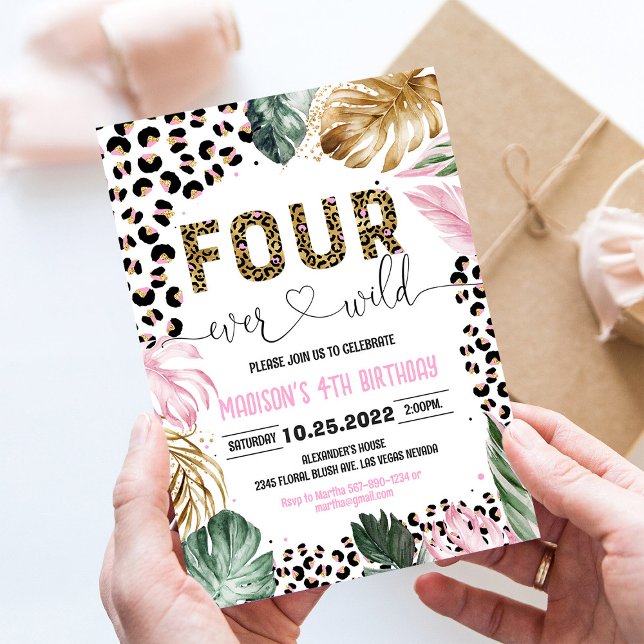 Convite de Aniversário de 4 Anos Four Ever Wild Le (Criador carregado)