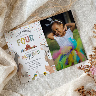 Convite de Aniversário de 4 Anos Photo Barnyard Fa