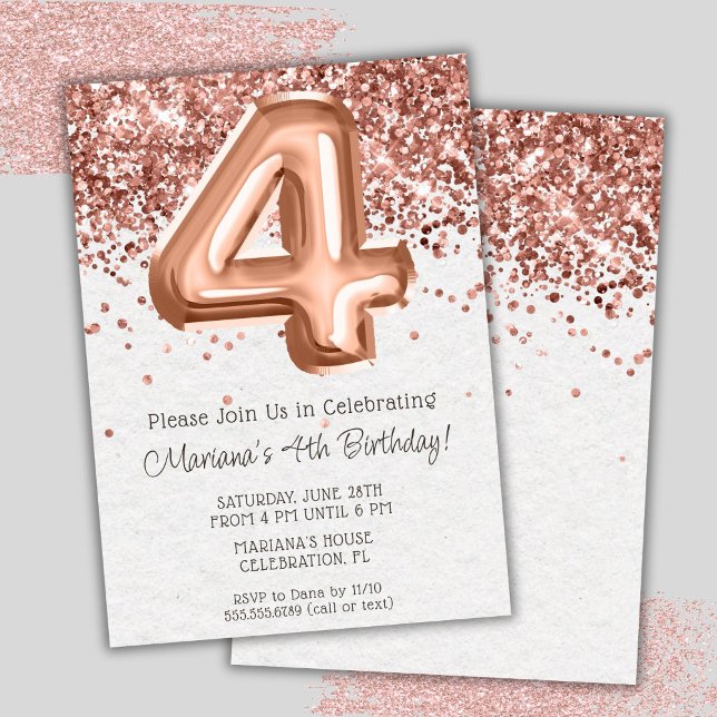 Convite de Aniversário de 4 anos Rose Gold (Criador carregado)