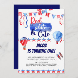 Convite de aniversário de 4 de julho, vermelho, br