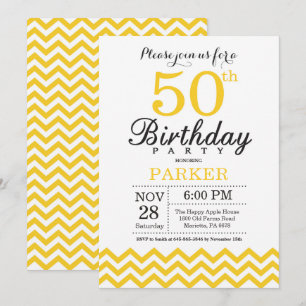 Convite de Aniversário de 50 anos Amarelo Chevron