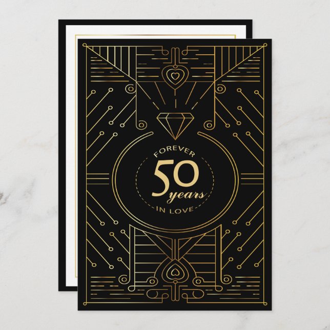 Convite de Aniversário de 50 anos Art Déco Exquisi (Frente/Verso)