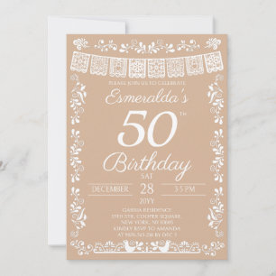 Convite de Aniversário de 50 anos Beige Fiesta Mex