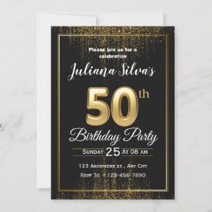 Convite de Aniversário de 50 anos Black Gold Luxur