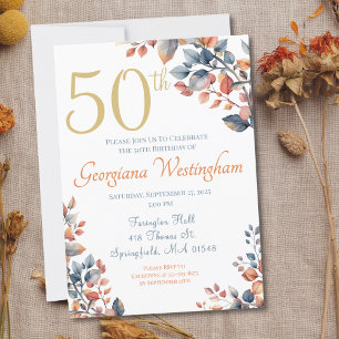 Convite de Aniversário de 50 anos Boho Outono Folh