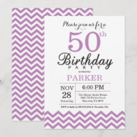 Convite de Aniversário de 50 anos Chevron Roxo