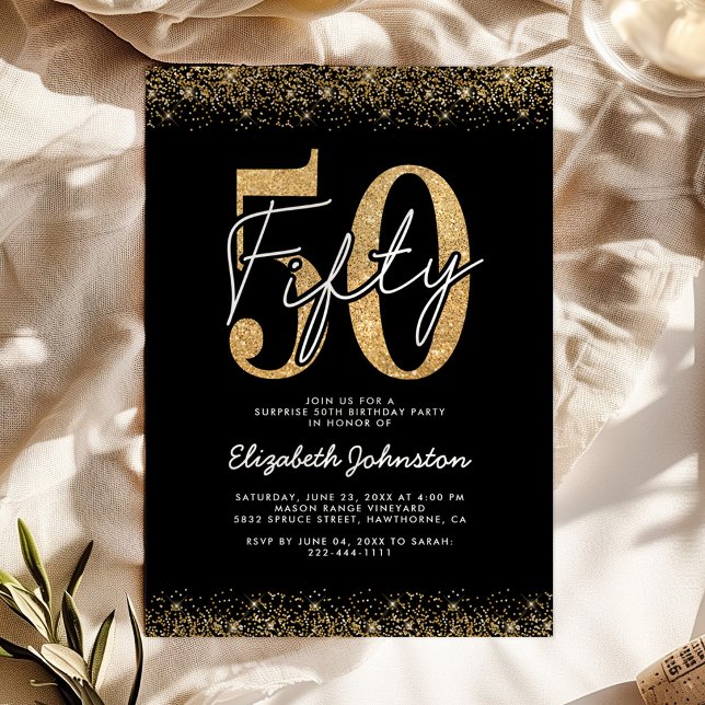 Convite de Aniversário de 50 anos Chic Black Gold (Criador carregado)