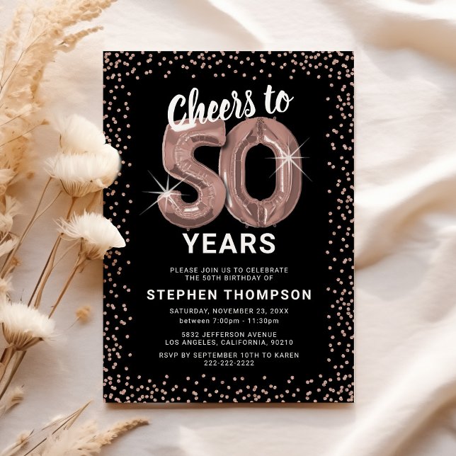 Convite de Aniversário de 50 anos Chic Rose Gold (Criador carregado)