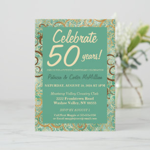 Convite de Aniversário de 50 Anos Chic Verde e Dou