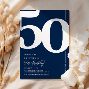 Convite de Aniversário de 50 anos Classic Navy