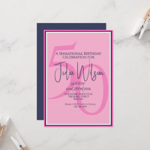 Convite de Aniversário de 50 anos Coastal Pink Nav