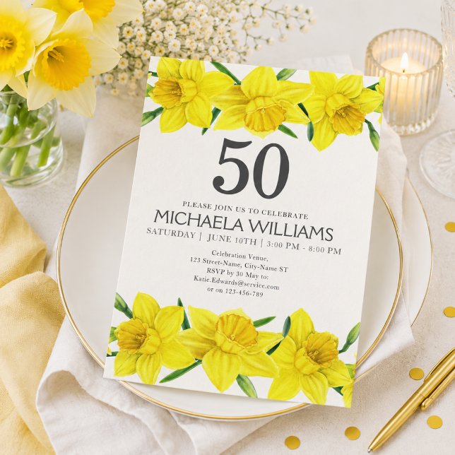 Convite de Aniversário de 50 Anos com Aquarela de  (Add name & event details to customize.  Matching items available in the collection. )