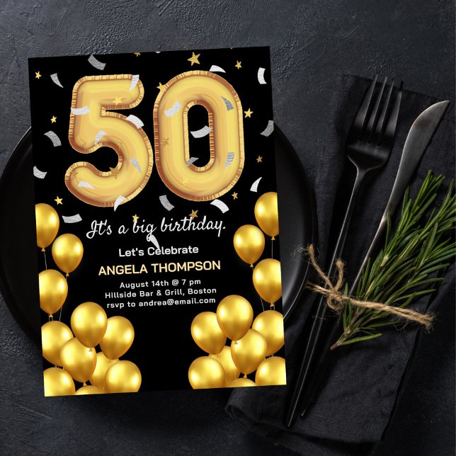 Convite de Aniversário de 50 Anos com Balões (Criador carregado)