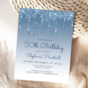 Convite de Aniversário de 50 Anos com Brilho Azul 