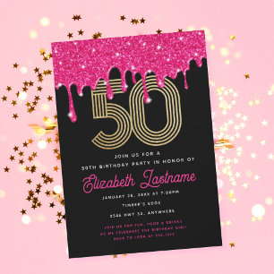 Convite de Aniversário de 50 anos com Brilho Rosa