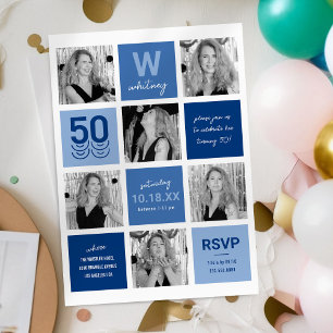 Convite de Aniversário de 50 anos com Colagem de F