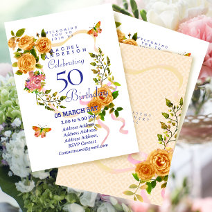 Convite de Aniversário de 50 anos com Fita de Rosa