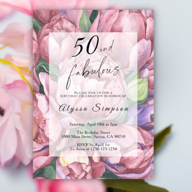 Convite de Aniversário de 50 anos com Tema Floral  (Criador carregado)