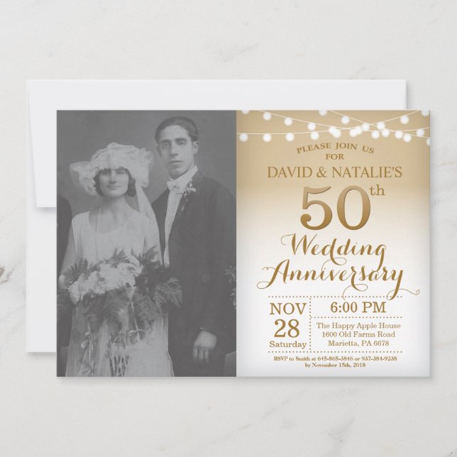 Convite de Aniversário de 50 Anos de Casamento com (Frente)