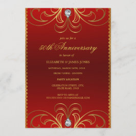 Convite de Aniversário de 50 Anos de Casamento Red