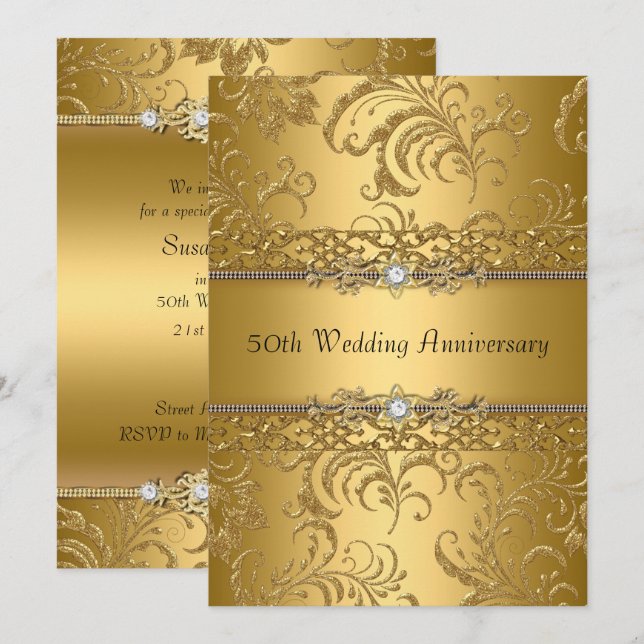 Convite de Aniversário de 50 Anos de Casamento Red (Frente/Verso)