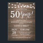 Convite de Aniversário de 50 Anos de Casamento Rus<br><div class="desc">Convite de Aniversário de 50 Anos de Casamento. Fundo de Madeira Rústica. Luzes de Corda. 1º, 2º, 3º, 4º, 5º, 10º, 15º, 20º, 25º, 30º, 35º, 40º, 45º, 50º, 55º, 60º, 65º, 70º, 75º, 80º, Qualquer Ano. Aniversário Adulto. Festa de Aniversário de Homem ou Mulher. Para personalização adicional, clique no...</div>